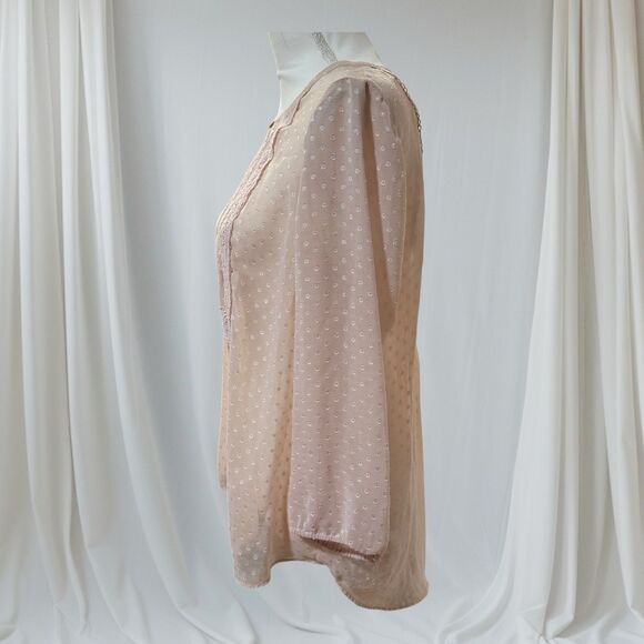 DANIEL RAINN Women's Size M Bohemian Blush Pink Swiss Dot High Low Sheer Blouse - Picture 5 of 11